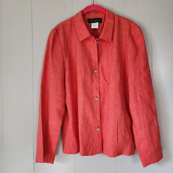 Harve Bernard Linen Blend Button Front Blouse Top Sz 12 Pink - Picture 1 of 11